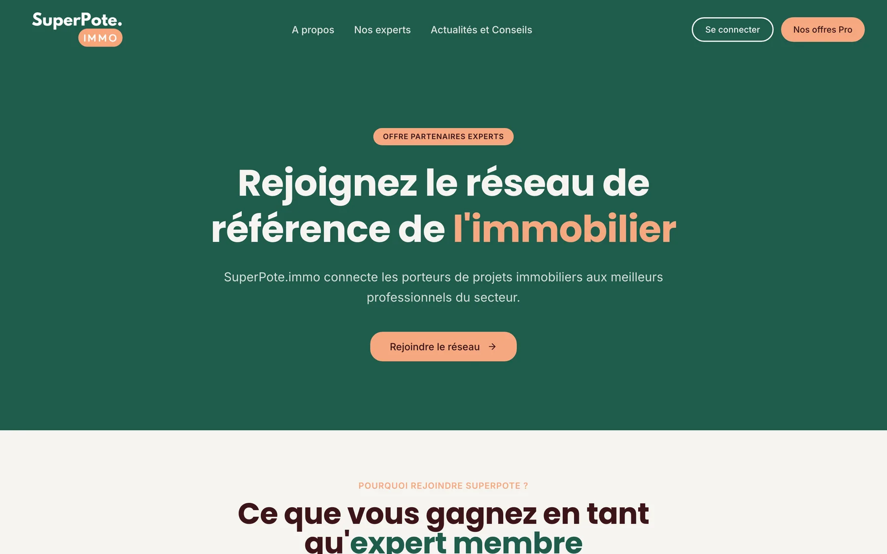 Capture de la page qui présente le réseau aux experts