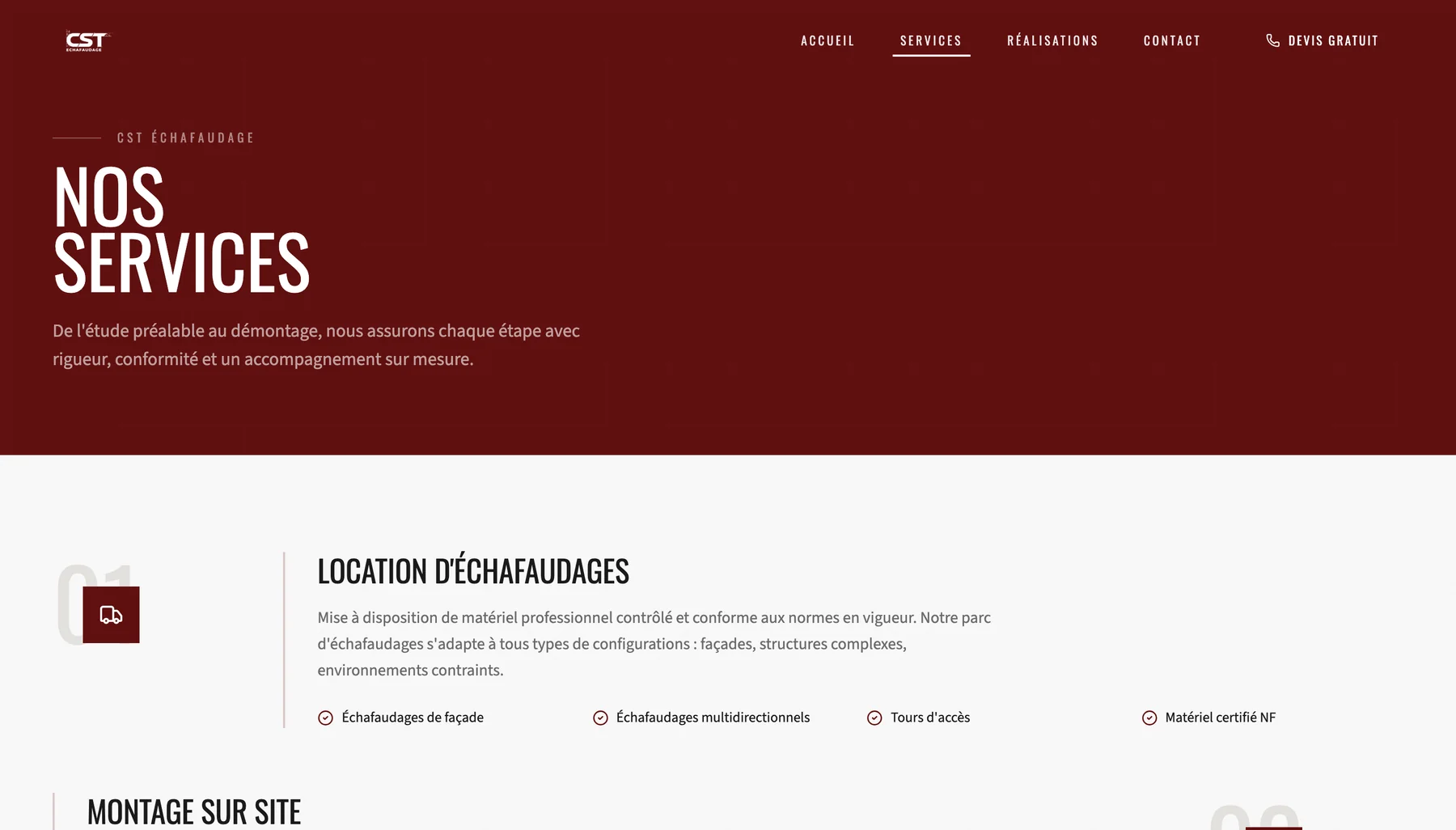 Capture du site CST Échafaudage