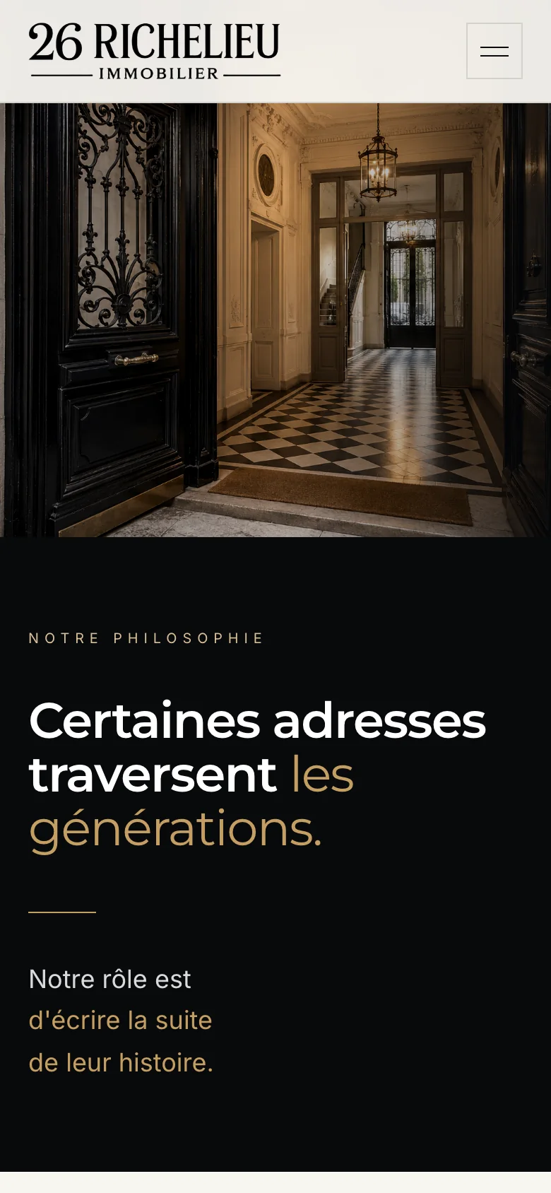 Page de présentation de l'agence sur téléphone
