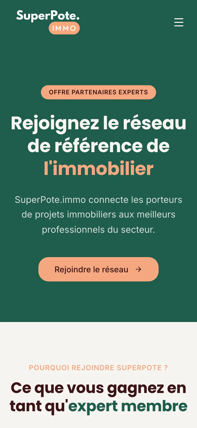 Espace experts, vue sur téléphone